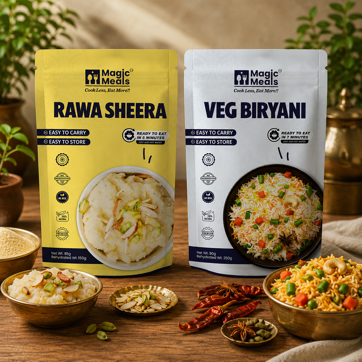 Magic Meals Royal Combo | Veg Biryani & Rawa Sheera Ready to Eat Meal
