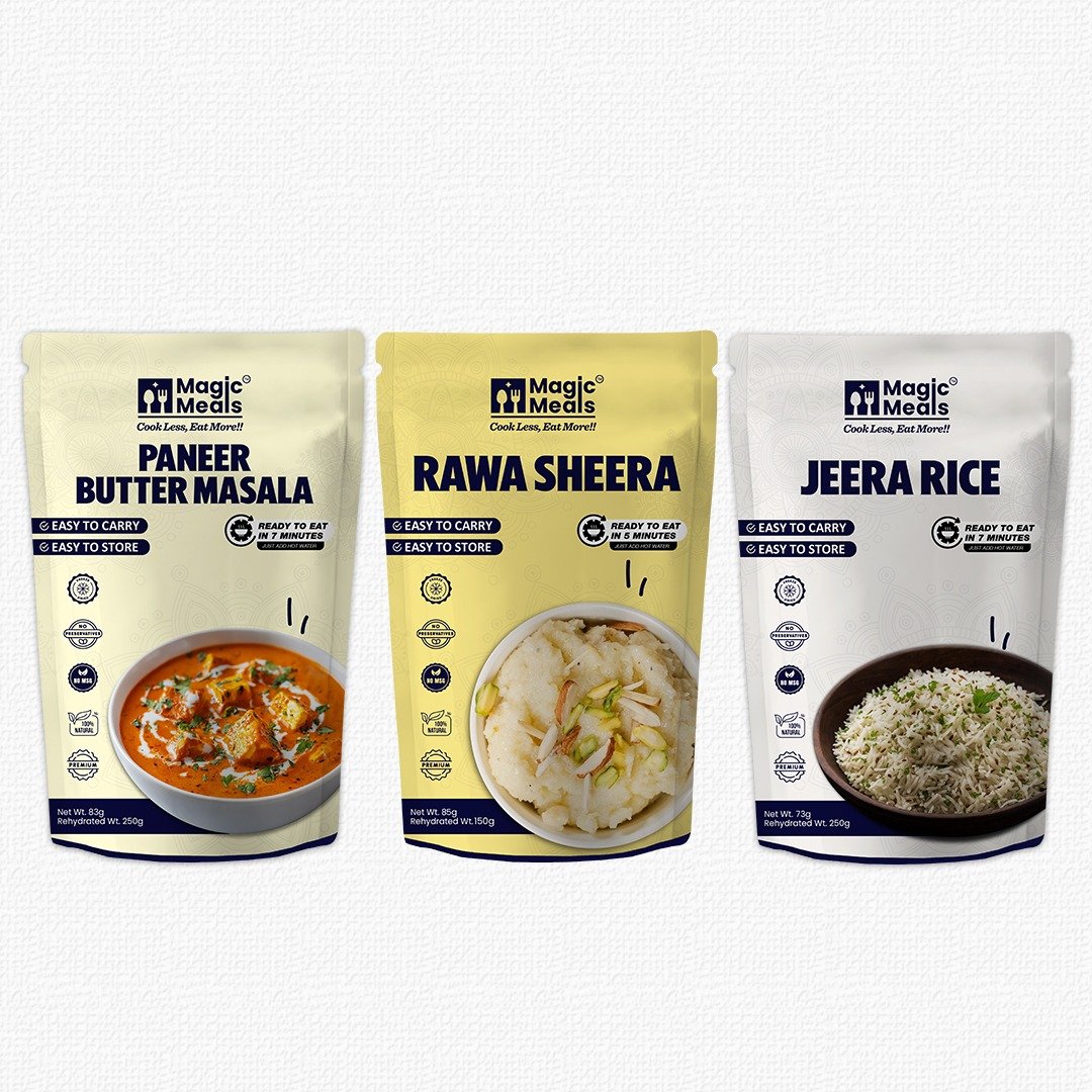 Magic Meals Desi Lunch Box | Paneer Butter Masala, Jeera Rice & Rawa Sheera Ready to Eat Combo