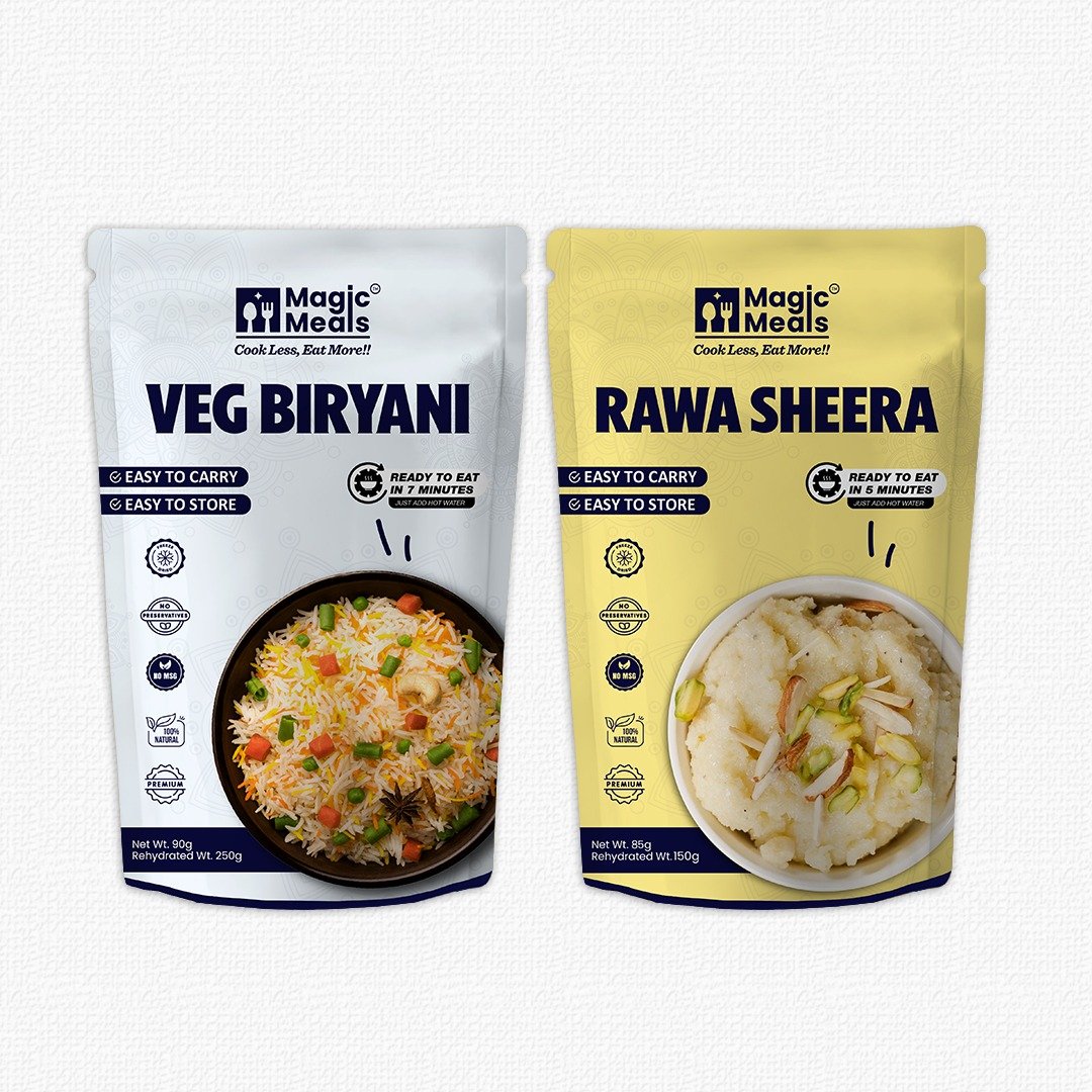 Magic Meals Royal Combo | Veg Biryani & Rawa Sheera Ready to Eat Meal