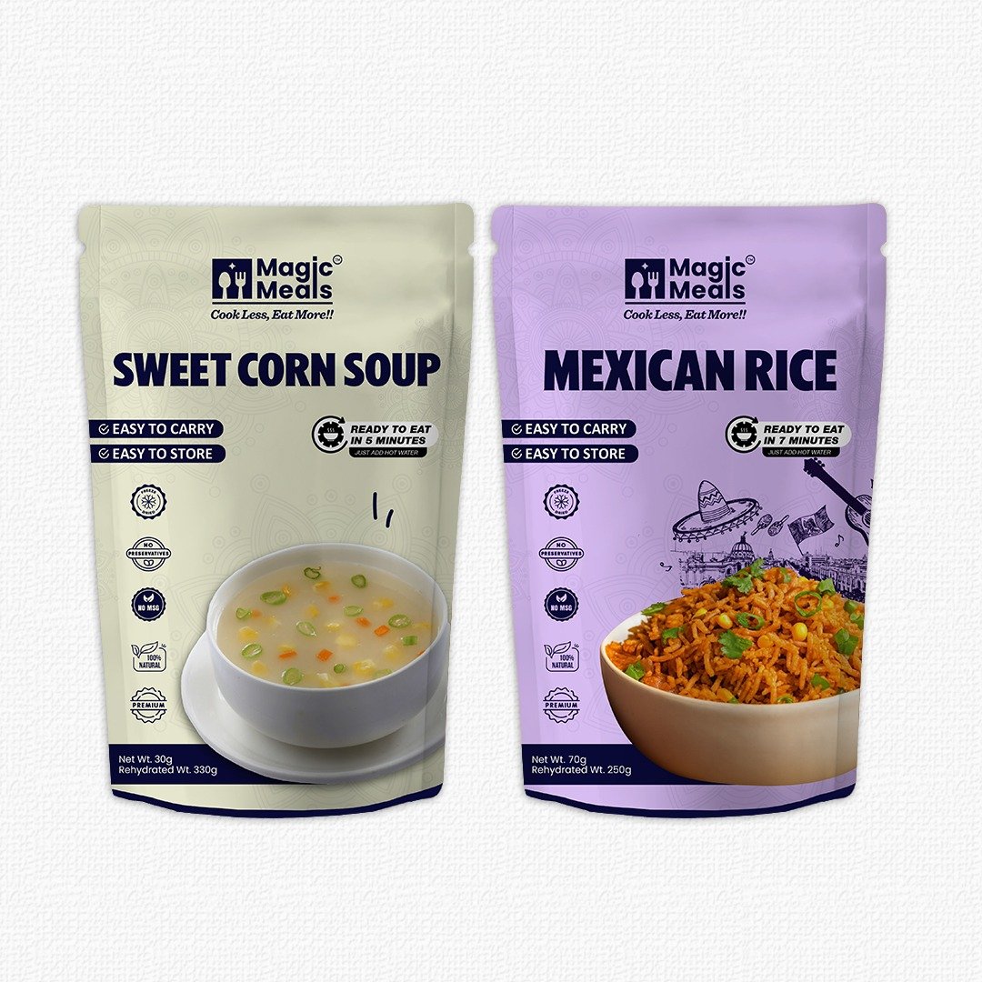 Indo-Chinese Combo | Sweet Corn Soup & Mexican Rice Ready to Eat Meal