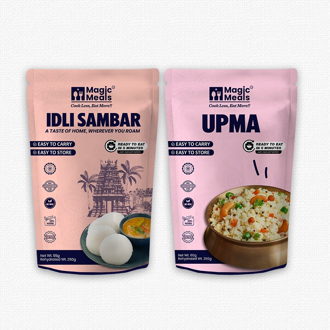 Magic Meals Power Breakfast Combo (Idli Sambar + Upma) | South Indian Ready-to-Eat Breakfast Meal