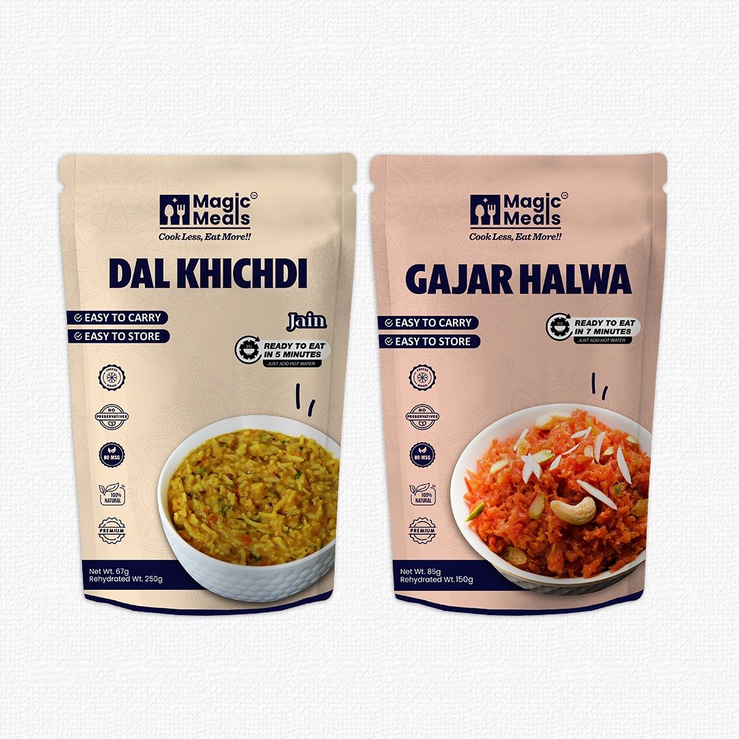 Magic Meals Light Dinner Combo (Dal Khichdi + Gajar Halwa) | Jain Ready-to-Eat Meal Combo