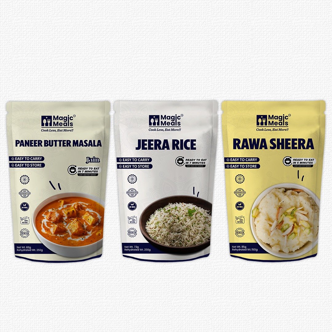 Magic Meals North Indian Combo (Paneer Butter Masala + Jeera Rice + Rawa Sheera) | Jain Ready-to-Eat Meal Combo