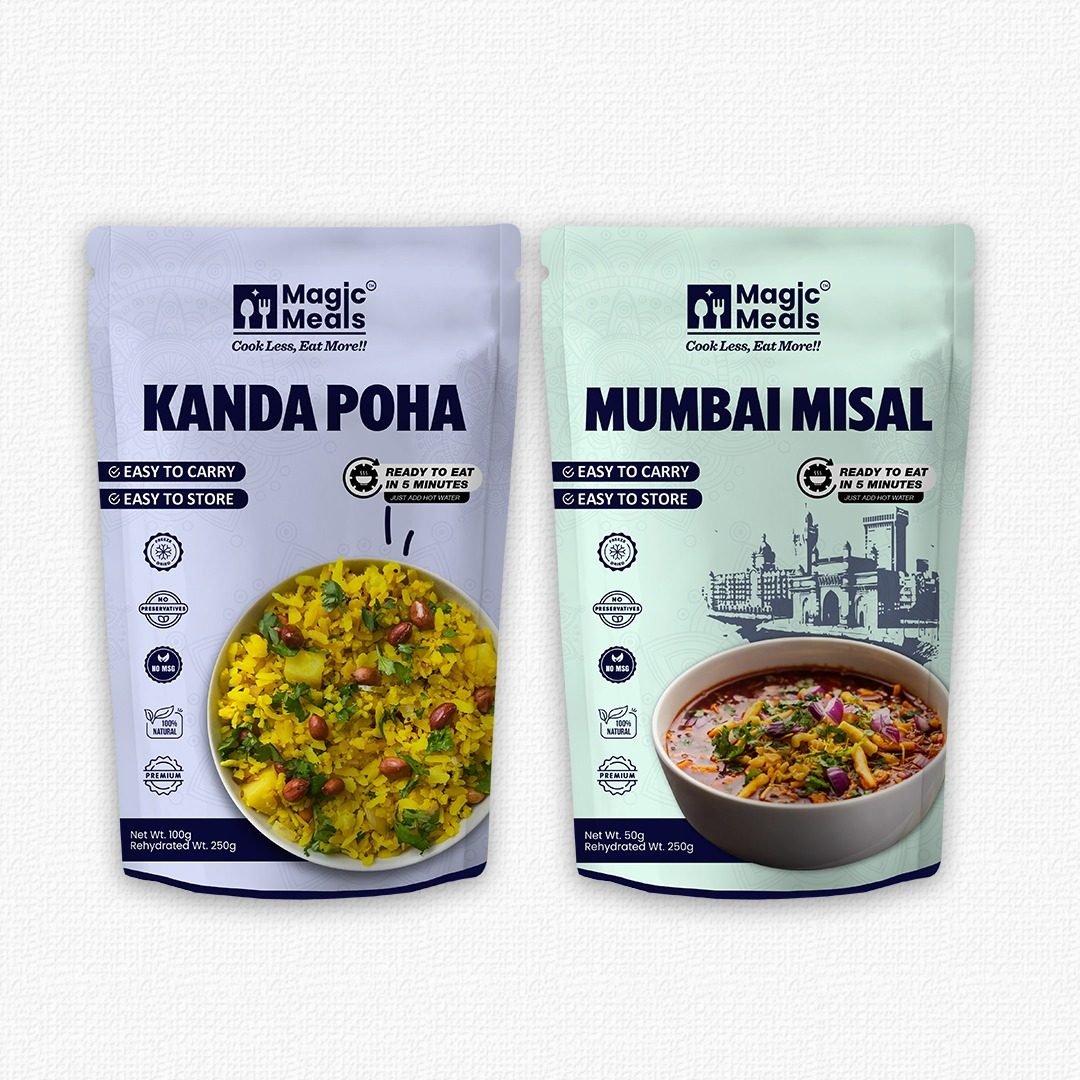 Magic Meals Power Breakfast Combo (Mumbai Misal + Kanda Poha) | Maharashtrian Ready-to-Eat Breakfast Meal