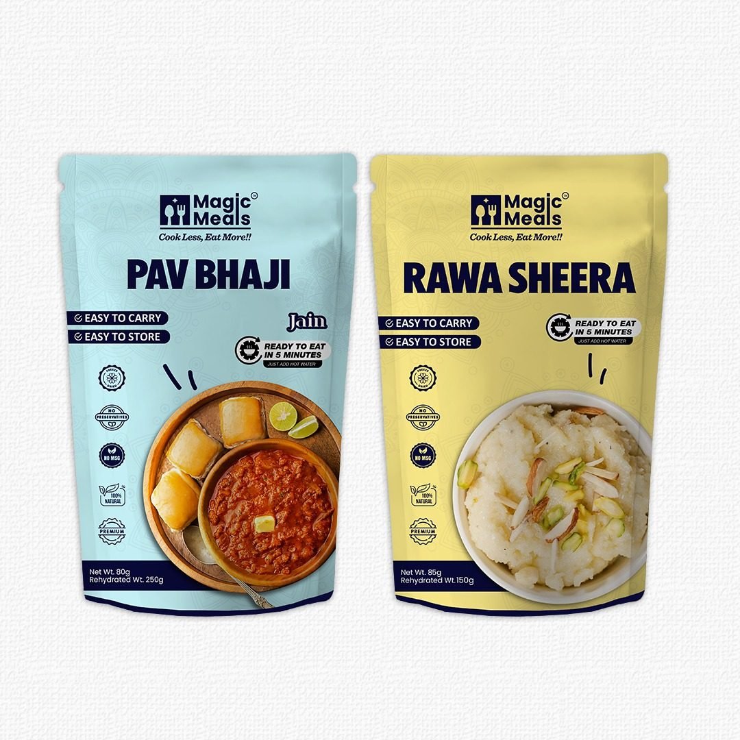 Magic Meals Street Style Combo (Pav Bhaji + Rawa Sheera) | Jain Ready-to-Eat Meal Combo